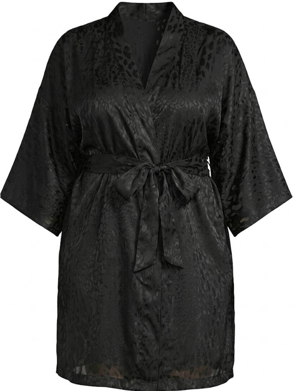 Secret Treasures Plus Size 3XL Black Silky & Sexy Animal Print Kimono Wrap Robe
